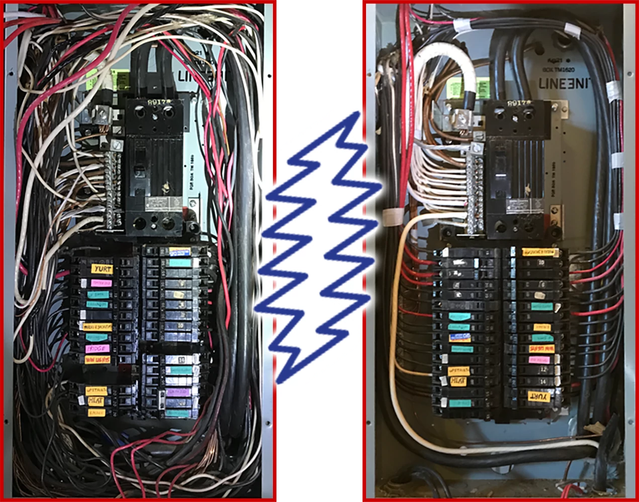 Before and after electrical panel cleanup